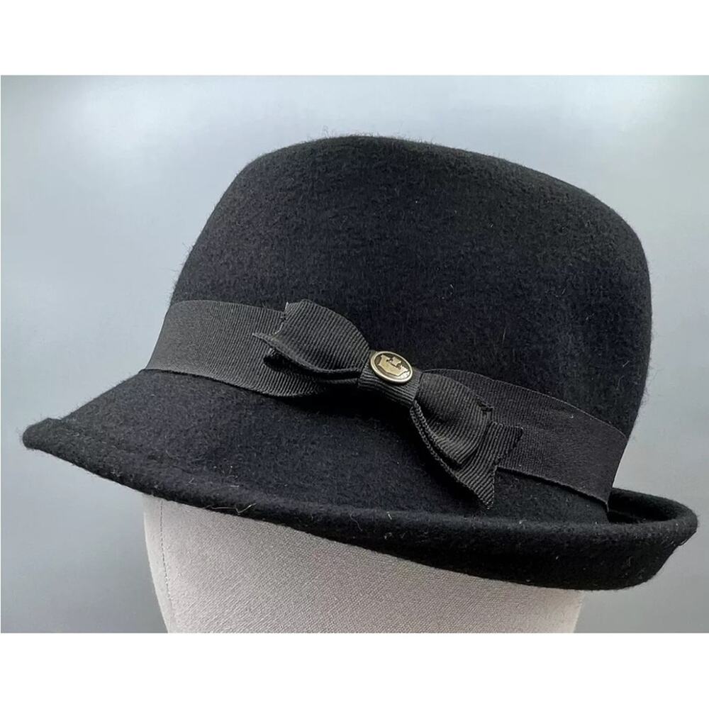 GOORIN BROS. Women’s Medium Cloche Wool Hat Black Ribbon Bow Logo Adjustable Cap
